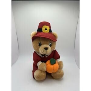 Vintage Russ Bertie “Ethan” Plush Bear Pilgrim Thanksgiving Pumpkin 8” Stuffed